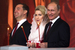 Президент Владимир Путин (справа) и премьер Дмитрий Медведев (слева) с супругой Светланой на пасхальном богослужении в храме Христа Спасителя