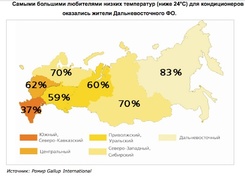 В каких регионах России предпочитают более низкую летнюю температуру жилых помещений (Ромир)
