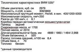 Технические характеристики BMW 535i