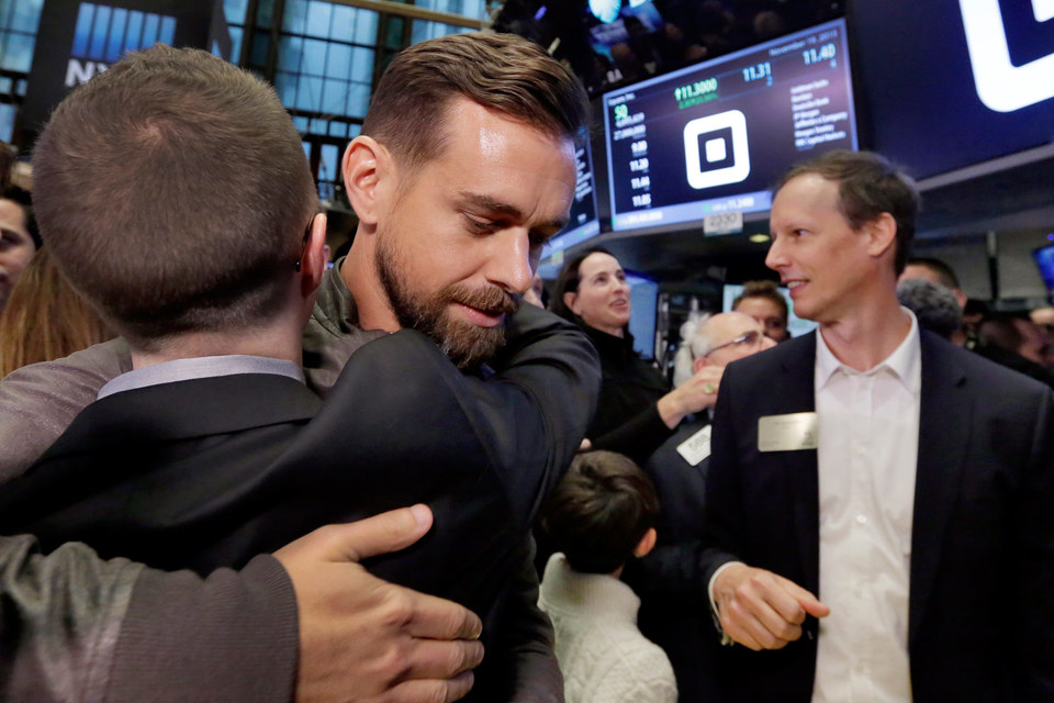 IPO Square основана шесть лет назад генеральным директором Twitter Джеком Дорси (в центре)