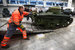 Разгрузка советского легкого плавающего танка Т-38. Машины массово использовались во время польской и финской кампаний и в боях начального периода Великой Отечественной войны