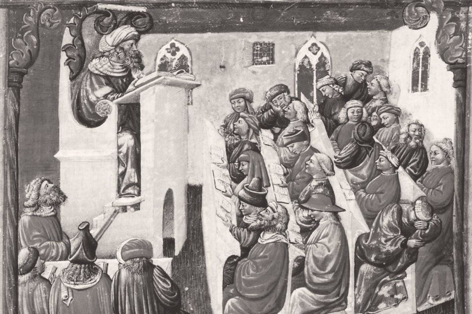 Средневековый европейский университет. Миниатюра XIV в.
