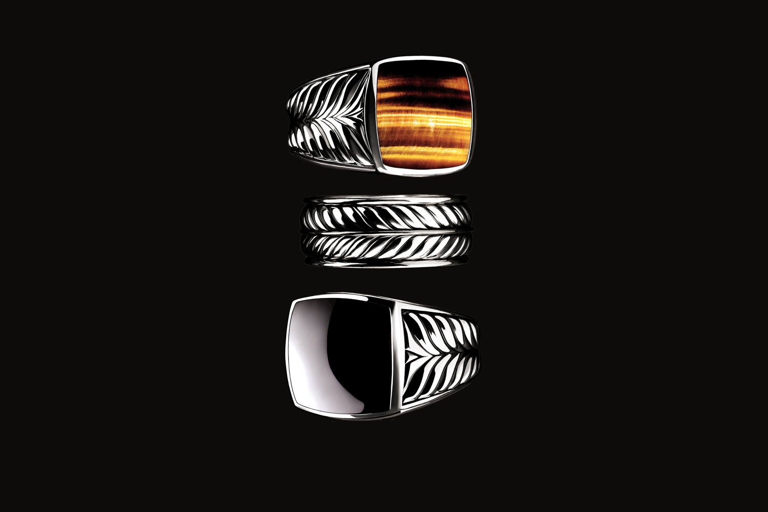 David Yurman. Перстни и кольцо из коллекции Cable Classics. Серебро, тигровый глаз