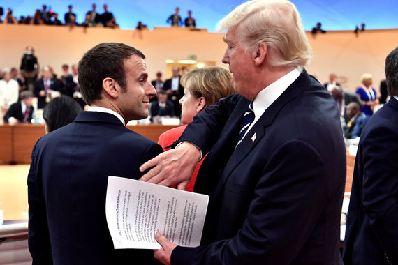Президент Франции Эммануэль Макрон, канцлер Германии Ангела Меркель и президент США Дональд Трамп