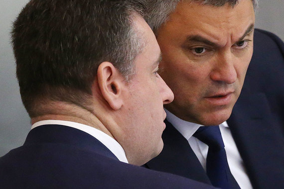Депутат Леонид Слуцкий и спикер Госдумы Вячеслав Володин