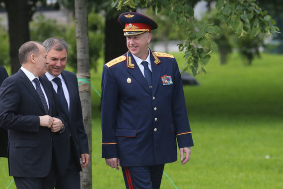 Директор ФСБ Александр Бортников, председатель Госдумы Вячеслав Володин и председатель СКР Александр Бастрыкин (слева направо)
