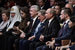 Рядом с президентом на концерте сидели член комитета Совета Федерации по экономической политике Владимир Долгих, мэр Москвы Сергей Собянин (справа налево), вдова первого президента России Наина Ельцина, патриарх Московский и всея Руси Кирилл (слева направо на фото)