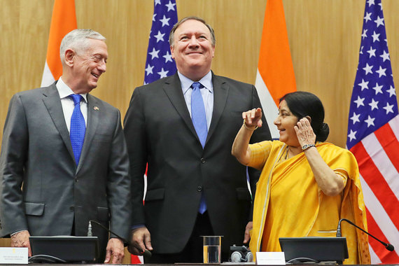 Министр обороны США Джеймс Маттис, государственный секретарь США Майк Помпео, министр иностранных дел Индии Сушма Сварадж
