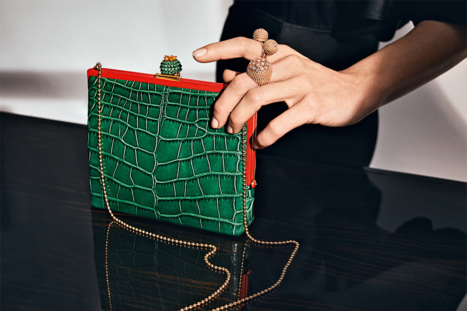 К драгоценным «кактусам» в украшениях можно подобрать тематическую вечернюю сумочку