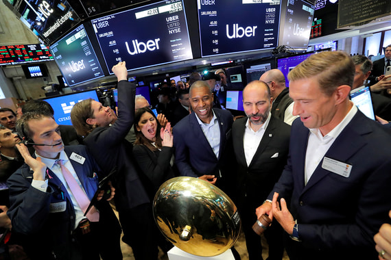 К концу первого дня торгов акции Uber опустились на 7,6%