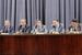 В 17 часов прошла первая и единственная пресс-конференция членов ГКЧП – в пресс-центре МИДа на Зубовском бульваре. (На фото: президент Ассоциации государственных предприятий и объектов промышленности, строительства, транспорта и связи СССР Александр Тизяков, председатель Крестьянского союза Василий Стародубцев, министр внутренних дел СССР Борис Пуго и Олег Бакланов.)Они объяснили свои действия создавшимся в стране кризисом, а также тем, что «объявленная в стране перестройка зашла в тупик». Горбачев, по словам Янаева, «очень устал и требуется время, чтобы он поправил здоровье».Вскоре глава Верховного Совета Литвы Витаутас Ландсбергис заявил, что «путчисты потерпят поражение», и высказался за провозглашение независимости республики