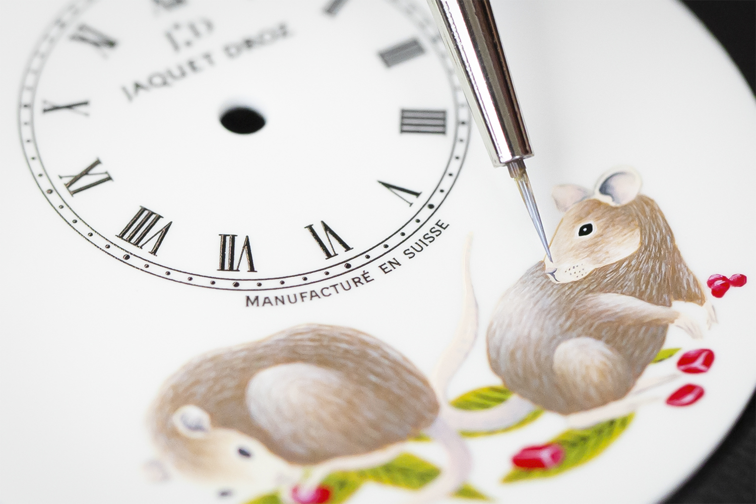 Фрагмент эмалевой росписи циферблата часов Jaquet Droz Petite Heure Minute Rat&nbsp;&nbsp; 