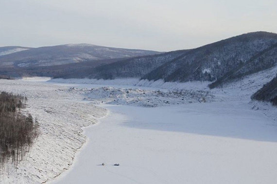 View of the landslide on the Bureya river.