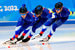 Конькобежцы Даниил Алдошкин, Сергей Трофимов и Руслан Захаров завоевали серебряную медаль в командной гонке преследования.