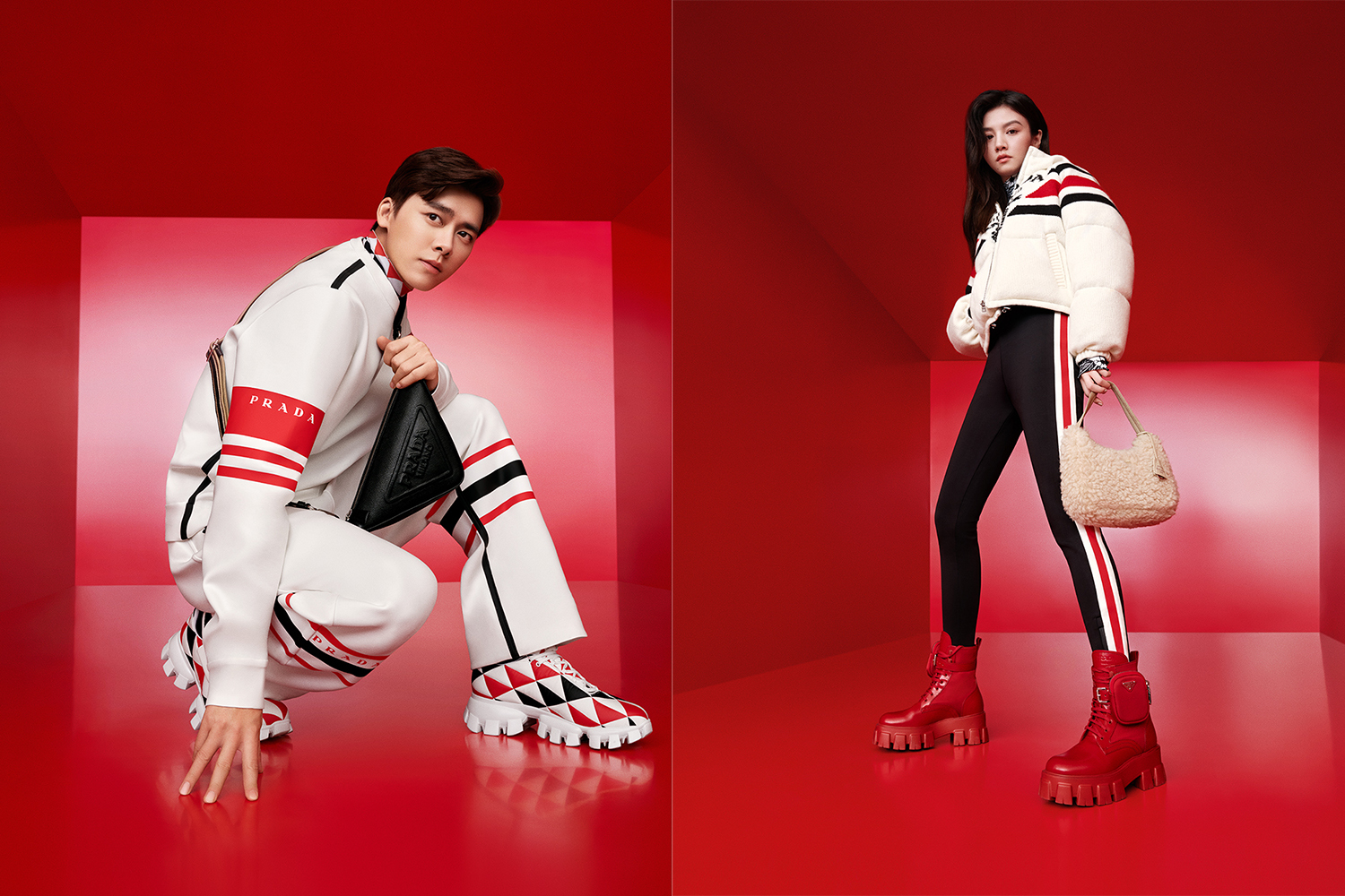 Герои кампании «Акция в год Тигра» и специальной коллекции одежды и аксессуаров Prada – актер и певец Ли Ифэн и актриса Чунь Ся