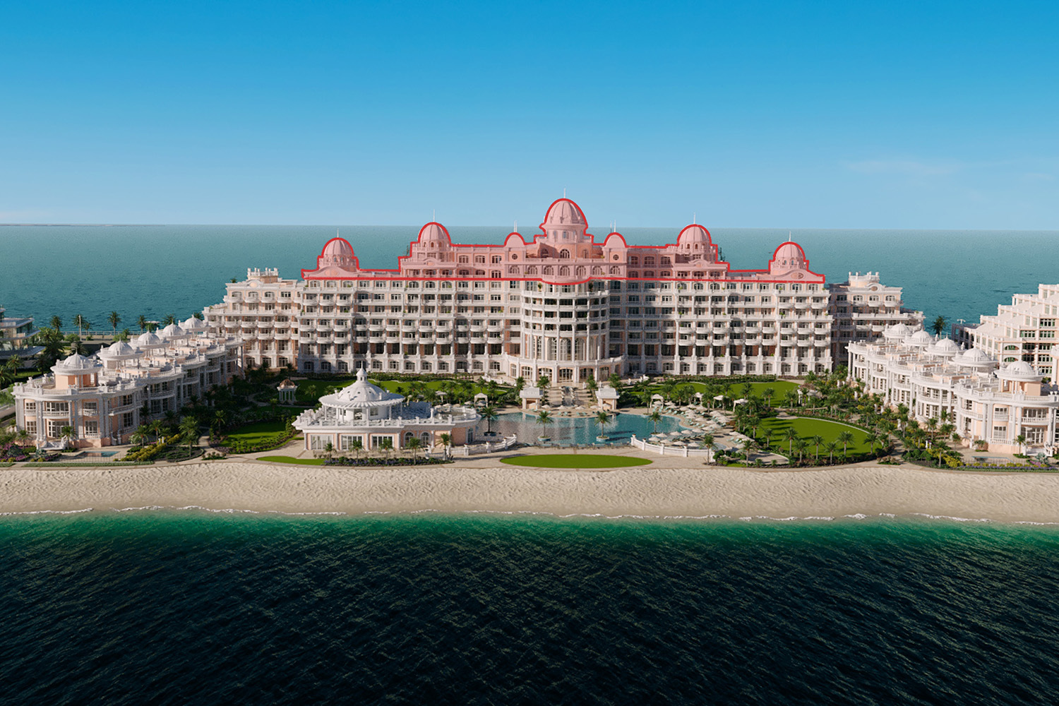 Суперпентхаус R1 расположен на трех верхних уровнях комплекса Raffles The Palm Dubai Residences и также охватывает крышу&nbsp;